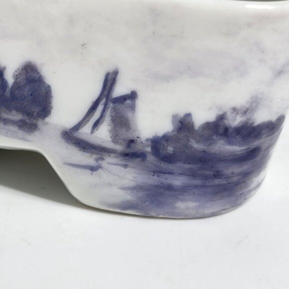 Dutch Ceramic Clog Shoe Figurine Hand Painted Blue & White Windmill - Picture 10 of 12